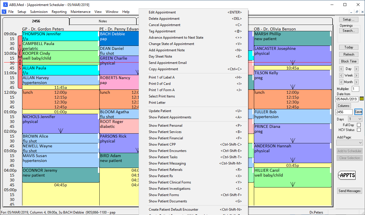 medical practice management via the schedule